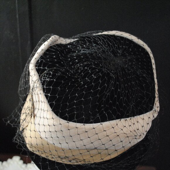 Vintage 1950s-60s Striped Velvet Bucket Hat with Lace Netting Union Made in USA main image 6